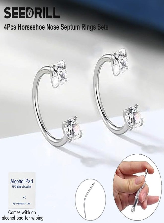 SEEDRILL 16G Silver Horseshoe Nose Septum Rings for Women Men Hypoallergenic Surgical Steel Eyebrow Septum Lip Labret Helix Tragus Cartilage Daith Rook Conch Earring Piercing Jewelry Sets - Image 4