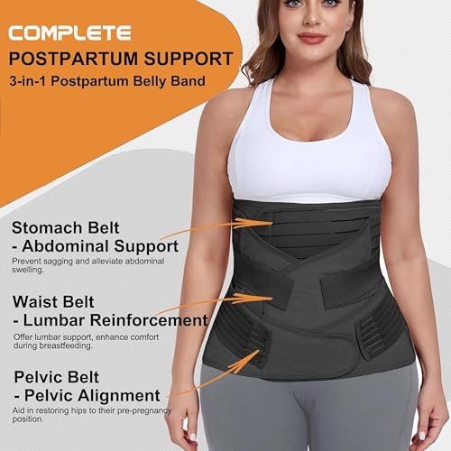 Mommora 3-in-1 Post Pregnancy Abdominal Belt for Women – C-Section Abdomen Belt & Belly Wrap for After Delivery Recovery – Adjustable Postpartum Belt, Maternity Belt for Waist, Pelvis & Tummy Support (Free Size) (BLACK) - Image 2