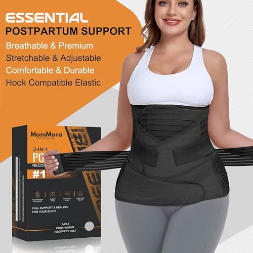 Mommora 3-in-1 Post Pregnancy Abdominal Belt for Women – C-Section Abdomen Belt & Belly Wrap for After Delivery Recovery – Adjustable Postpartum Belt, Maternity Belt for Waist, Pelvis & Tummy Support (Free Size) (BLACK) - Image 3