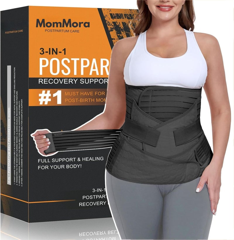 Mommora 3-in-1 Post Pregnancy Abdominal Belt for Women – C-Section Abdomen Belt & Belly Wrap for After Delivery Recovery – Adjustable Postpartum Belt, Maternity Belt for Waist, Pelvis & Tummy Support (Free Size) (BLACK) - Image 1