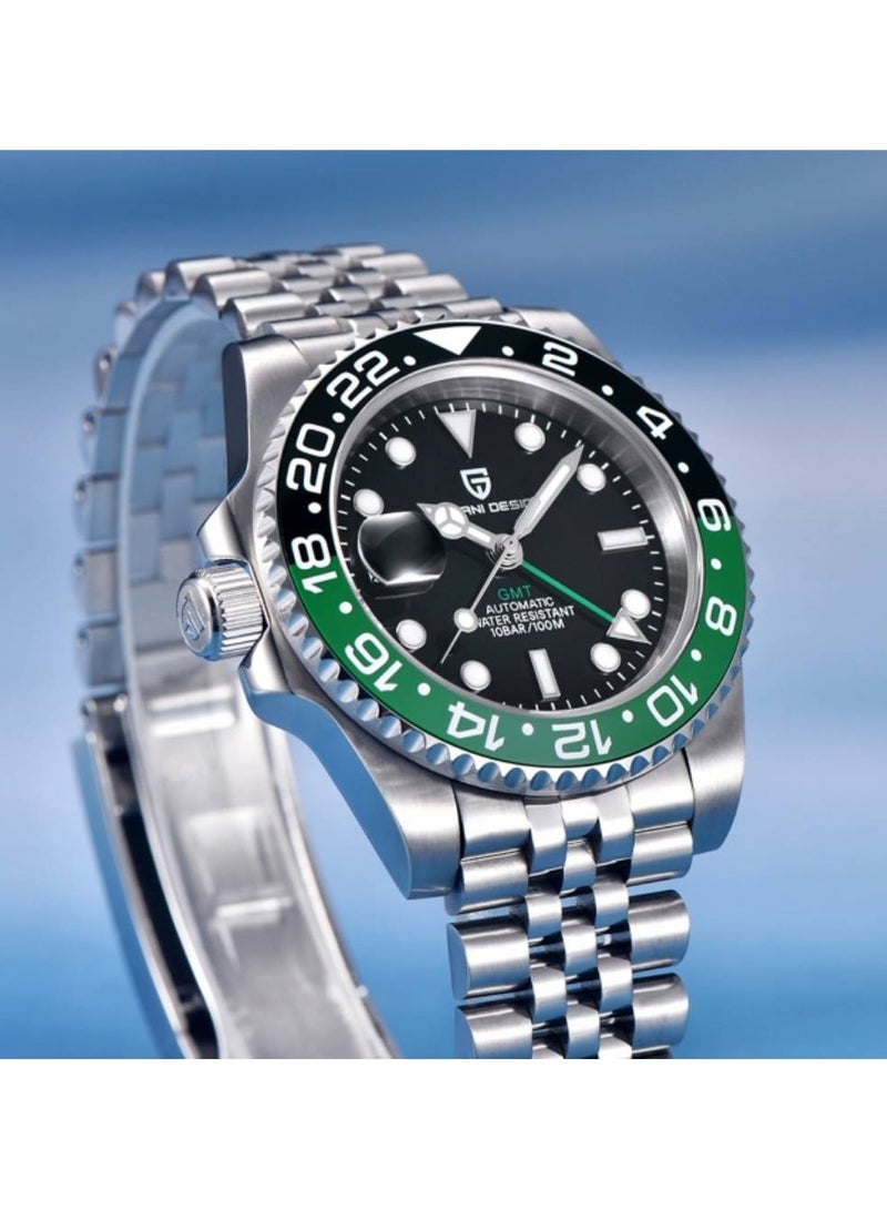 PAGANI DESIGN ساعة يد أوتوماتيكية للرجال PD1662 GMT بيد يمنى (لليد اليسرى) – 40 مم من الفولاذ المقاوم للصدأ مع سوار جوبيل - Image 4