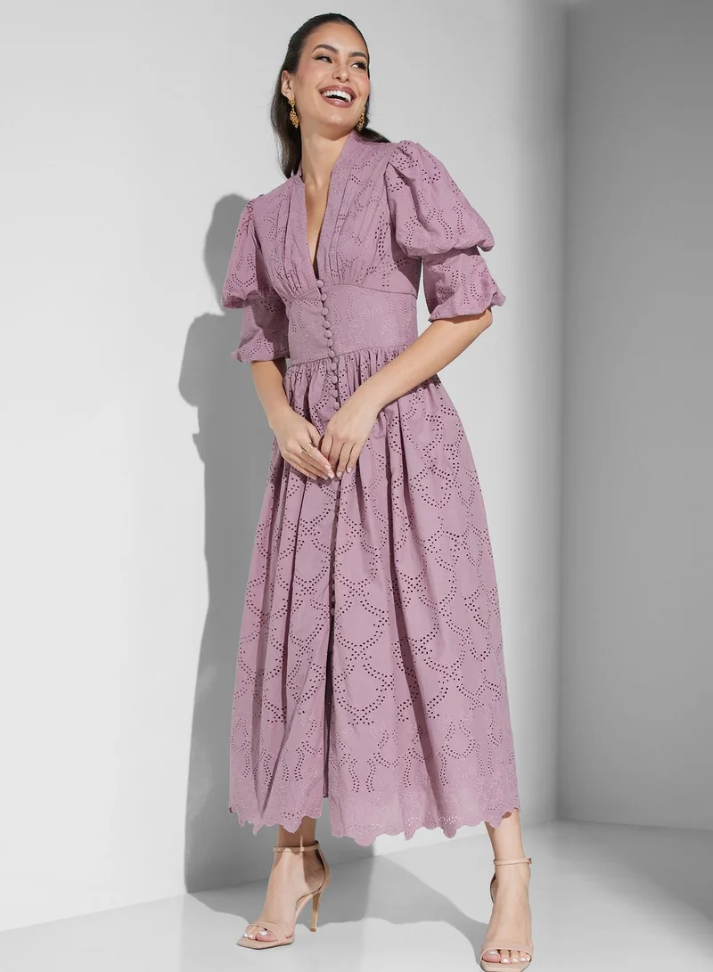 Threadz by Ajooni Puff Sleeve Embroidered Dress