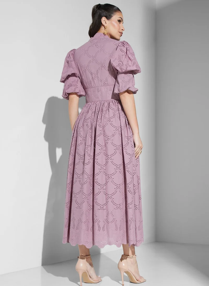 Threadz by Ajooni Puff Sleeve Embroidered Dress