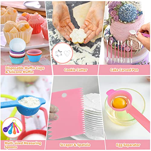 AUKOW Cake Decorating Supplies Tools Kit: 358pcs Baking Accessories with Storage Case - Piping Bags and Icing Tips Set - Cupcake Cookie Frosting Fondant Bakery Set for Adults Beginners or Professional, Pink - Image 5