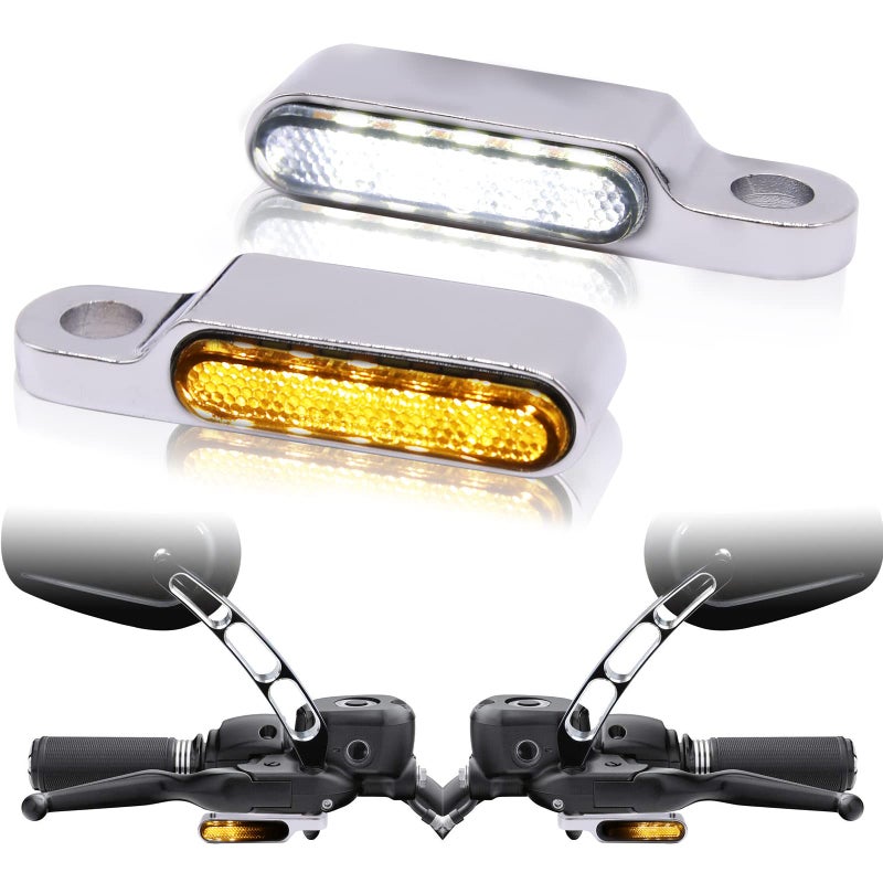 Rich Choices Handlebar LED Turn Signals Mini Motorcycle Blinkers Front Running Light Universal Compatible with Harley Sportster Dyna Honda Shadow Kawasaki Vulcan Yamaha VStar Road Star