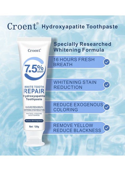 Croent Hydroxyapatite Toothpaste 7.5% Fluoride-Free Enamel Protection For  Sensitive Teeth, Fresh Mint Flavor, Daily Use For Oral Care, 120G | Best  Price Kuwait | Salmiya, Jabriya