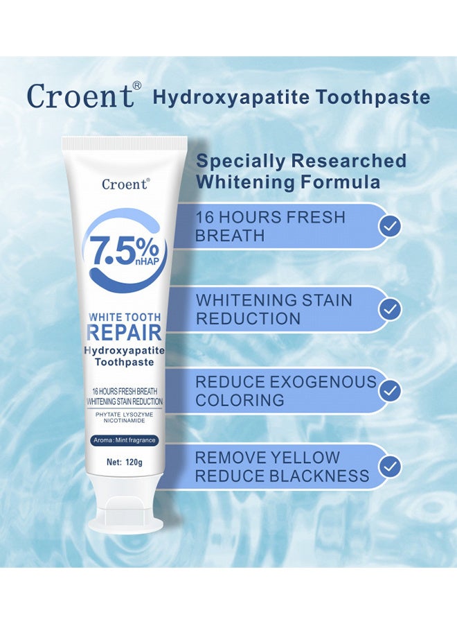 Croent Hydroxyapatite Toothpaste 7.5% Fluoride-Free Enamel Protection For Sensitive Teeth, Fresh Mint Flavor, Daily Use For Oral Care, 120G - Image 3