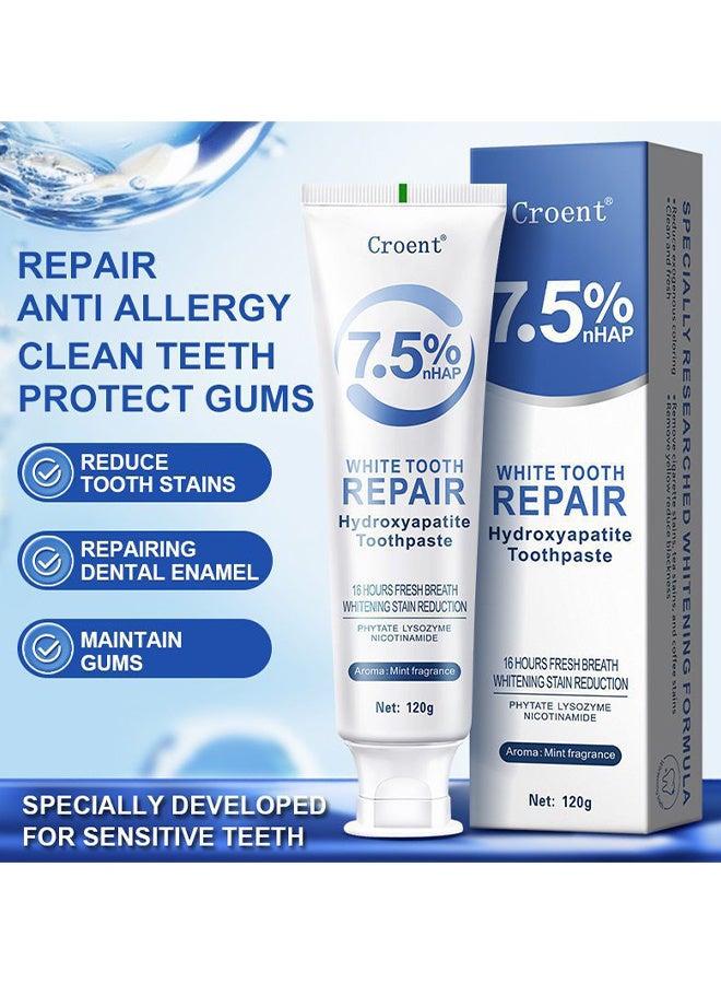 Croent Hydroxyapatite Toothpaste 7.5% Fluoride-Free Enamel Protection For Sensitive Teeth, Fresh Mint Flavor, Daily Use For Oral Care, 120G - Image 2