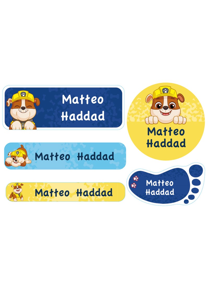 Essmak Paw Petrol Personalized Waterproof Name Labels for Kids – Set of 74 Custom Stickers for School Supplies, Lunch Boxes, Clothes and Toys  - Image 1