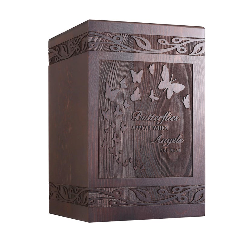 Cremation Urns for Human Ashes Adult Male Female Wooden Carved Butterfly Urns Box and Casket for Men Women Child Pets Cat Dog Urn Burial Funeral Memorial Urns for Ashe Holds 222 Cubic Inch