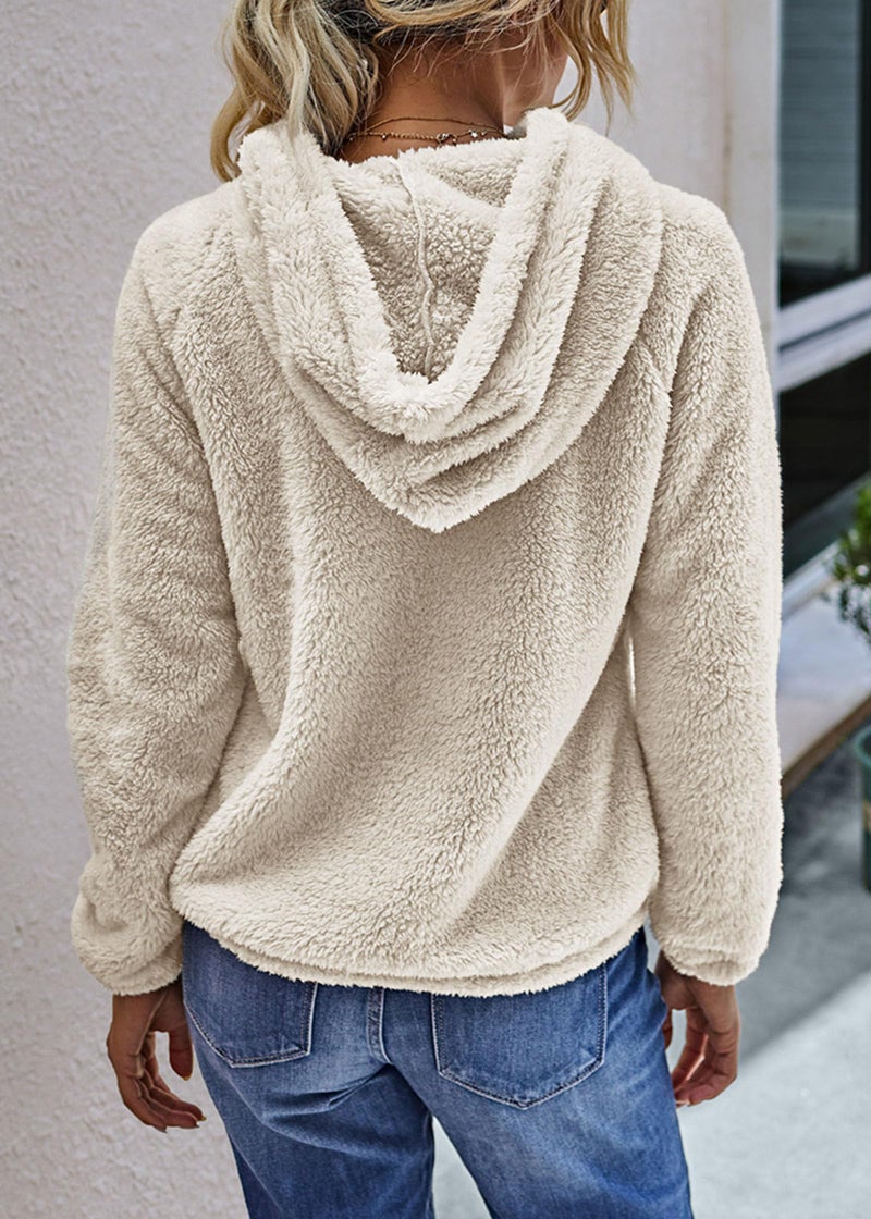 KIRUNDO Sherpa Pullover Womens Fuzzy Fleece Hoodies Sweatshirts 2025 Casual Long Sleeve Shaggy Winter Clothing With Pockets(X-Large, Button-Apricot) - Image 5