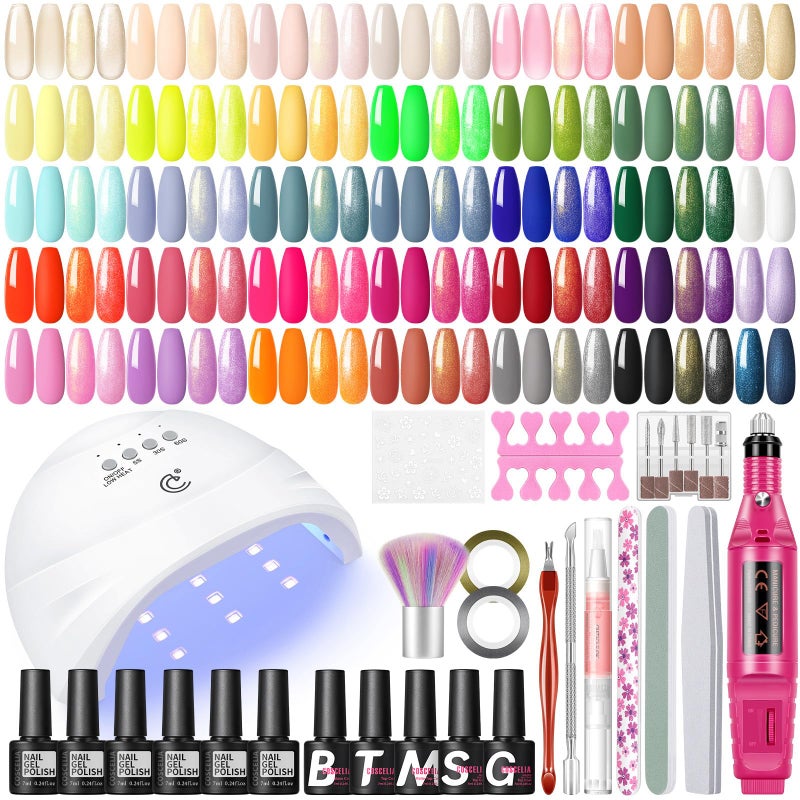 COSCELIA 53PCS Gel Nail Polish Kit with U V light and Drill Starter Kit, 35 Colors Gel Polish Set 5pcs Top Base Coat All season Fashion Popular Colors Gel Manicure Kit Gifts for Women - Image 1