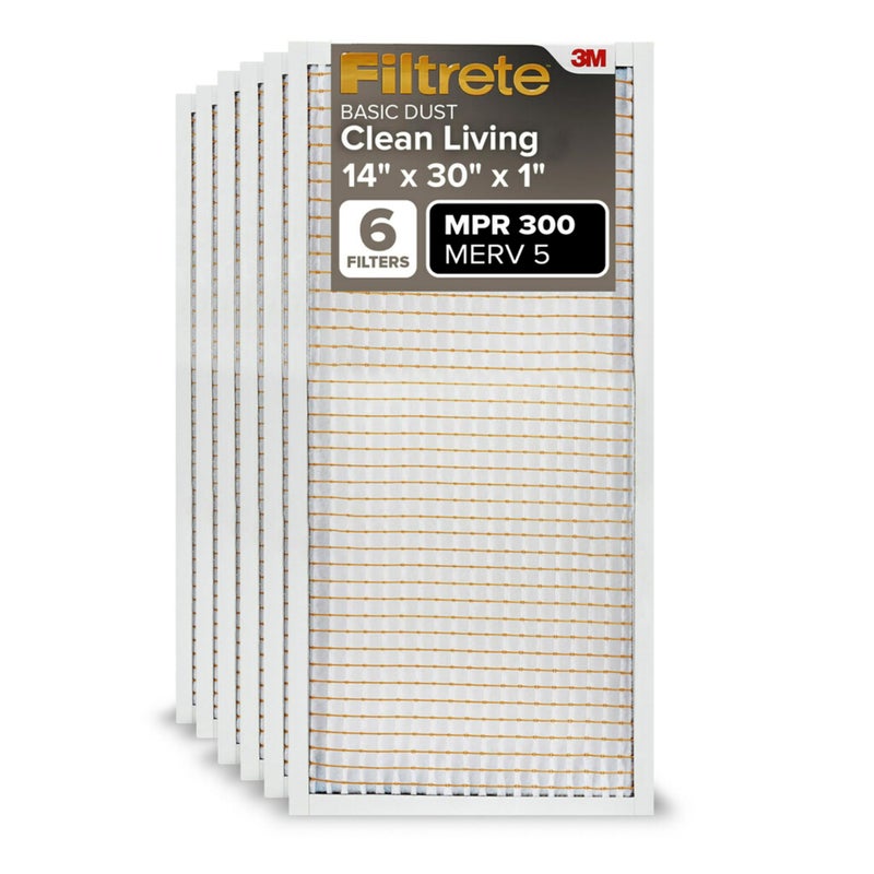 Filtrete 14x30x1 Air Filter MERV 5, 6-Pack AC Furnace Filters for Home HVAC, MPR 300 Basic Dust Defense, Removes Lint & Household Dust, 3-Month Pleated Electrostatic (Actual Size 13.81x29.81x0.81 in) - Image 1