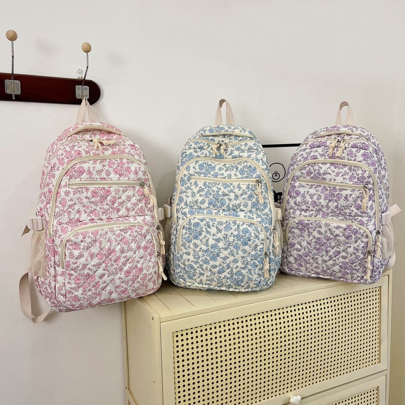 Fresh Floral 3-Piece Backpack Set for Women, Large Capacity Travel Backpack - Image 4