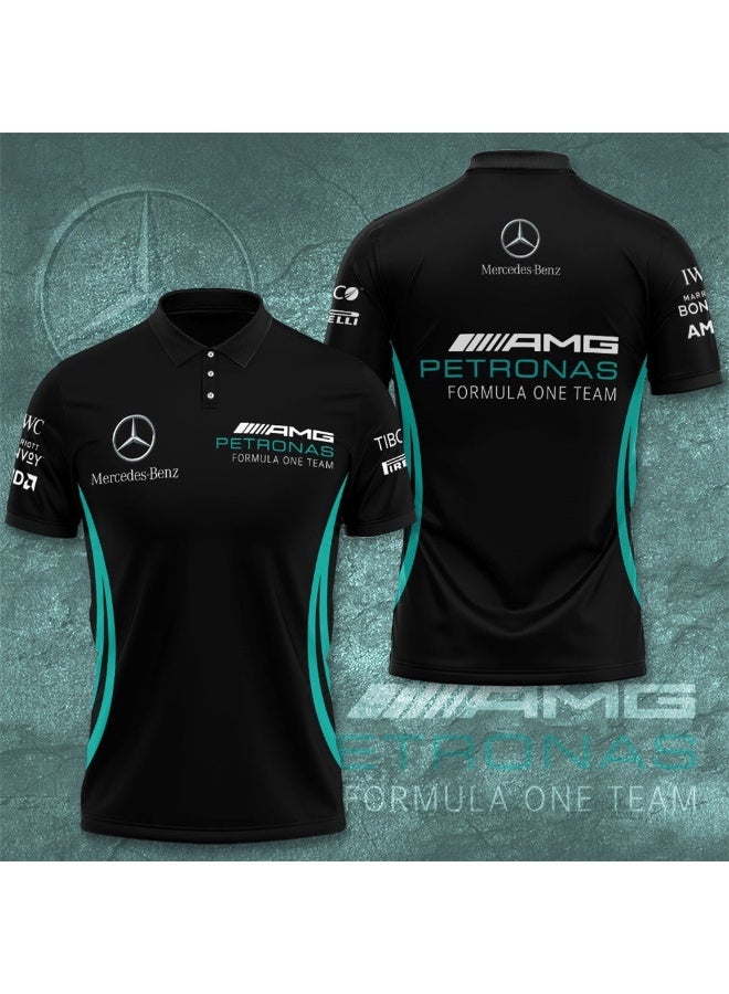 AMG تي شيرت بولو كلاسيكي للرجال عالي الجودة ومريح بأكمام قصيرة