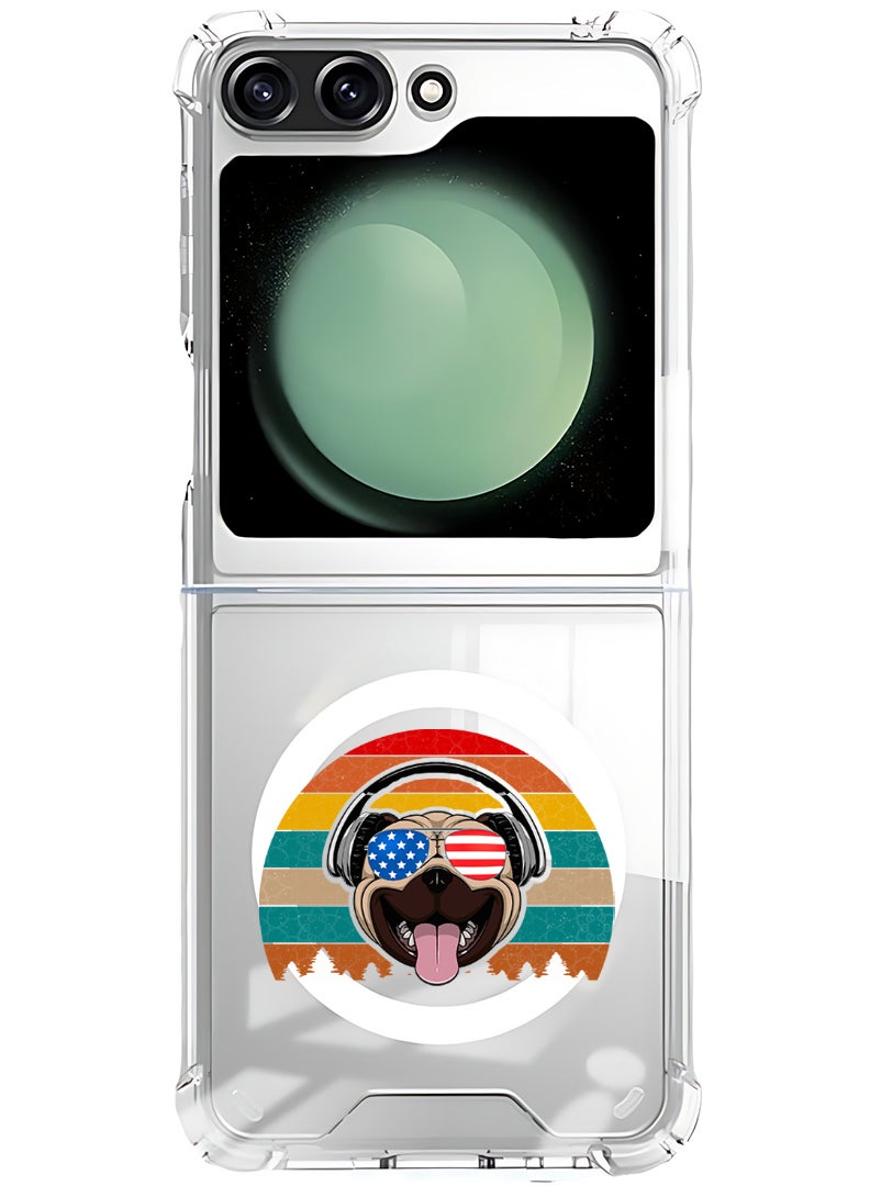 Theodor Magnetic Case for Samsung Galaxy Z Flip 6 Compatible with MagSafe Wireless Charging, Shockproof Phone Bumper Cover pug with headphones - Image 1