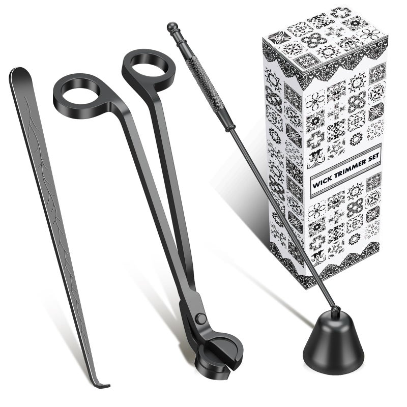 calary Candle Wick Trimmer Candle Snuffer and Wick Dipper  Candle Accessory Set 3 in 1 Candle Care Kit for Candle Lover Black