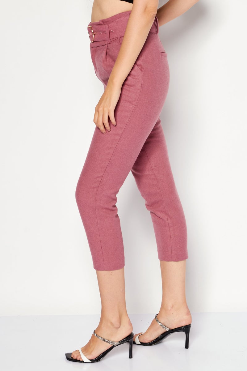 ONLY Women Solid Belted Capri Pants, Dusty Pink - Image 2