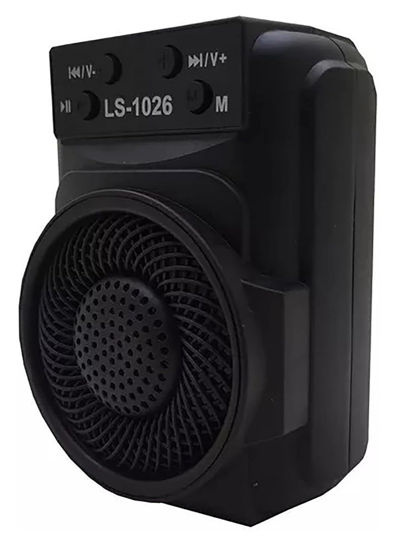 LS-1026 مكبر صوت بلوتوث ستيريو 5 وات، إضاءة LED RGB، ميكروفون مدمج عالي الدقة، مقاوم لرذاذ الماء IPX4، بلوتوث v5.0، USB، بطاقة SD، أسود