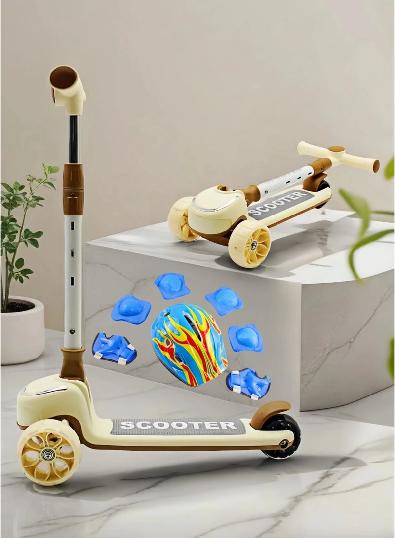 إيزي فيتشور مستقبل سهل يتضمن مجموعة كاملة من معدات الحماية، سكوتر أطفال قابل للطي بمقبض قابل لتعديل الارتفاع، عجلات من البولي يوريثان بإضاءة LED، فرامل خلفية وموسيقى - مثالي للأطفال من 3 إلى 8 سنوات - Image 1