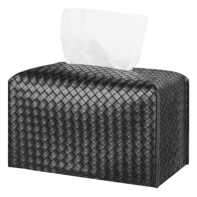 zoocatia Tissue Box Cover PU Leather Tissue Holder Square Facial Tissue Case Facial Paper Organizer Dispenser for Bathroom Vanity Countertop Tabletop Car Rectangle Black