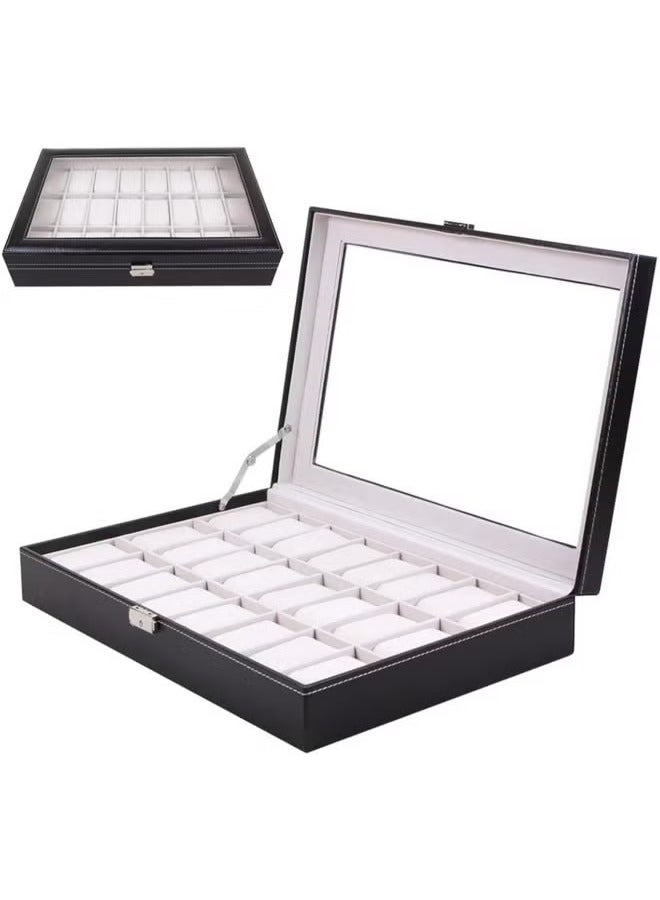 Watch Box, 24 Slots Leather Watch Case, Watch Box Organizer Jewelry Storage with Large Glass Lid, Watch Display Case, Watch Box for Men & Women Gift  - Image 2
