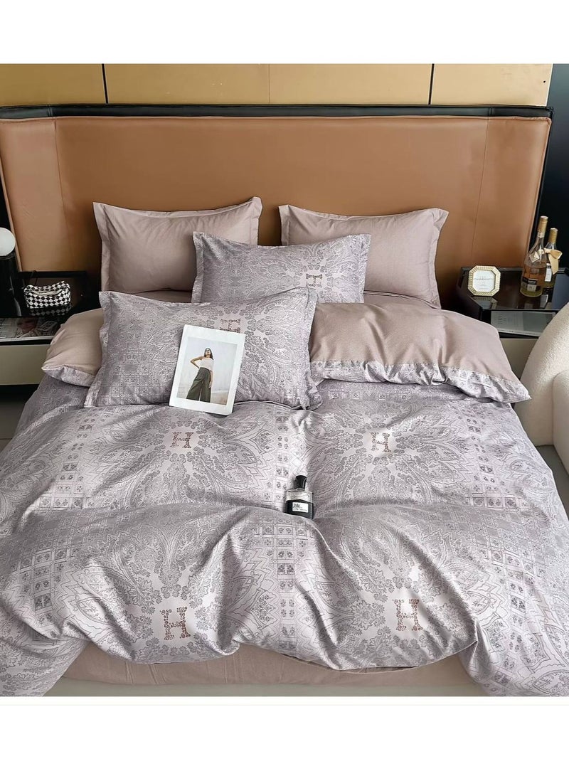 King Size Stylish Comforter Set, 100% Cotton Multicolor, Fitted Bedsheet 6Pcs set, 220x240cm