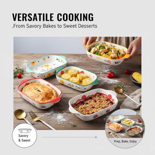 HENIJ Ceramics Rectangular Baking Dishes with Handle for Oven Ceramic Baking Pan Lasagna Casserole Pan Individual Bakeware (Light Green, Pack Of 1) - Image 2