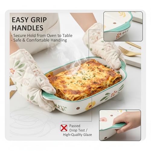 HENIJ Ceramics Rectangular Baking Dishes with Handle for Oven Ceramic Baking Pan Lasagna Casserole Pan Individual Bakeware (Light Green, Pack Of 1) - Image 4