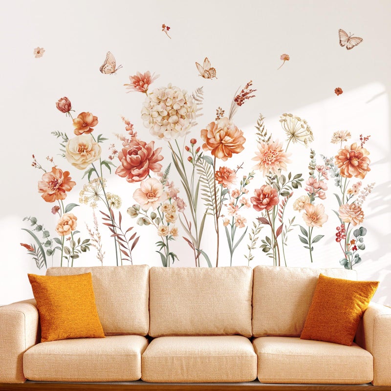 decalmile Boho Flower Wall Decals Wildflower Garden Floral Grass Wall Stickers Girls Bedroom Living Room Kitchen Wall Decor Gifts for Mom - Image 1