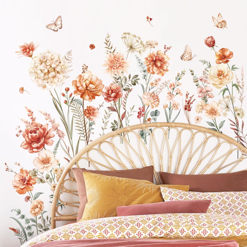 decalmile Boho Flower Wall Decals Wildflower Garden Floral Grass Wall Stickers Girls Bedroom Living Room Kitchen Wall Decor Gifts for Mom - Image 3