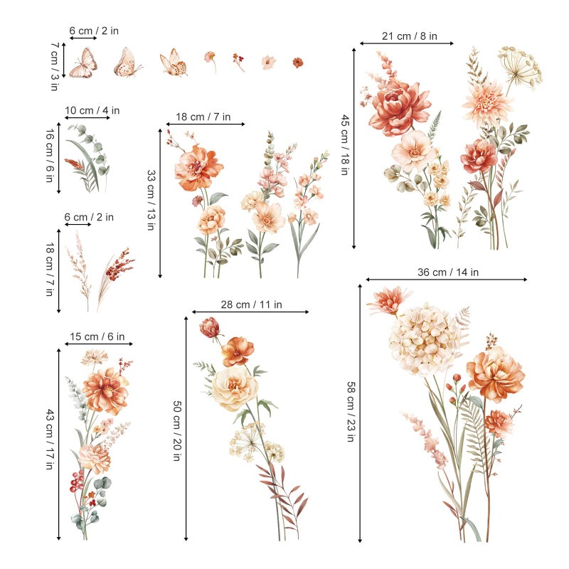 decalmile Boho Flower Wall Decals Wildflower Garden Floral Grass Wall Stickers Girls Bedroom Living Room Kitchen Wall Decor Gifts for Mom - Image 4