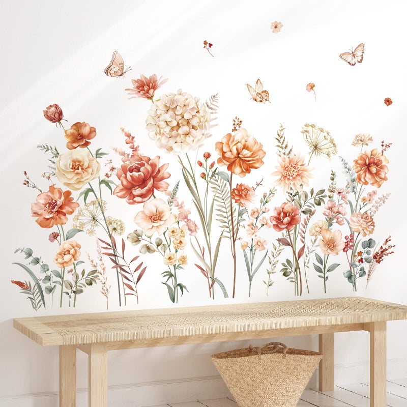 decalmile Boho Flower Wall Decals Wildflower Garden Floral Grass Wall Stickers Girls Bedroom Living Room Kitchen Wall Decor Gifts for Mom - Image 2