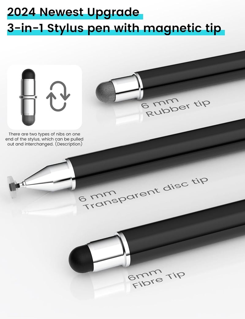 MEKO 3-in-1 Tablet Pen Magnetic Touchscreen Pen, Fibre Rubber Disc Stylus Touch Pen for All Tablets/Mobile Phones - Image 2