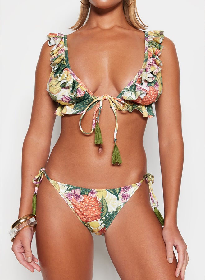 trendyol Tropical Patterned Triangle Frilly Bikini Set  - Image 4