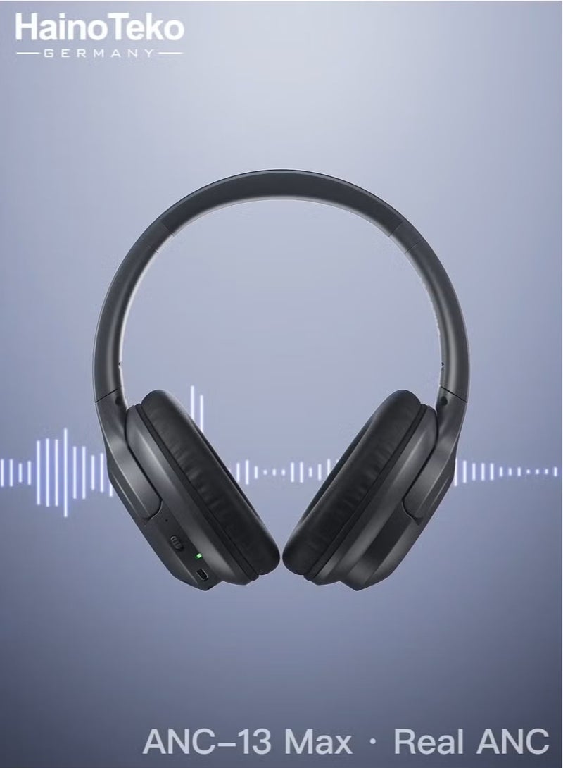 Haino Teko ANC-13 Max Wireless Bluetooth Headphones with Real Active Noise Cancellation, High-Resolution Audio, and Multi-Functional Button Control – Black - Image 3