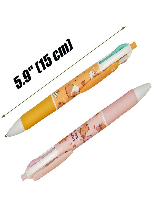 Lopenle Multicolor Ballpoint Pens 4-in-1 Pens 4 Colors Retractable Pen Capybara Pens 12 Pieces For School Home Office Stationery - Image 4