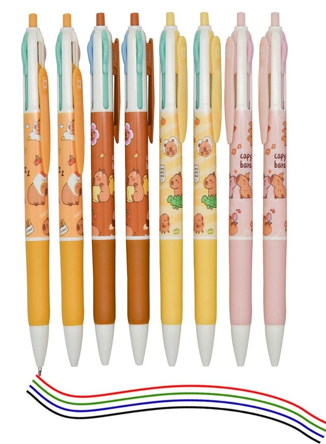 Lopenle Multicolor Ballpoint Pens 4-in-1 Pens 4 Colors Retractable Pen Capybara Pens 12 Pieces For School Home Office Stationery - Image 1