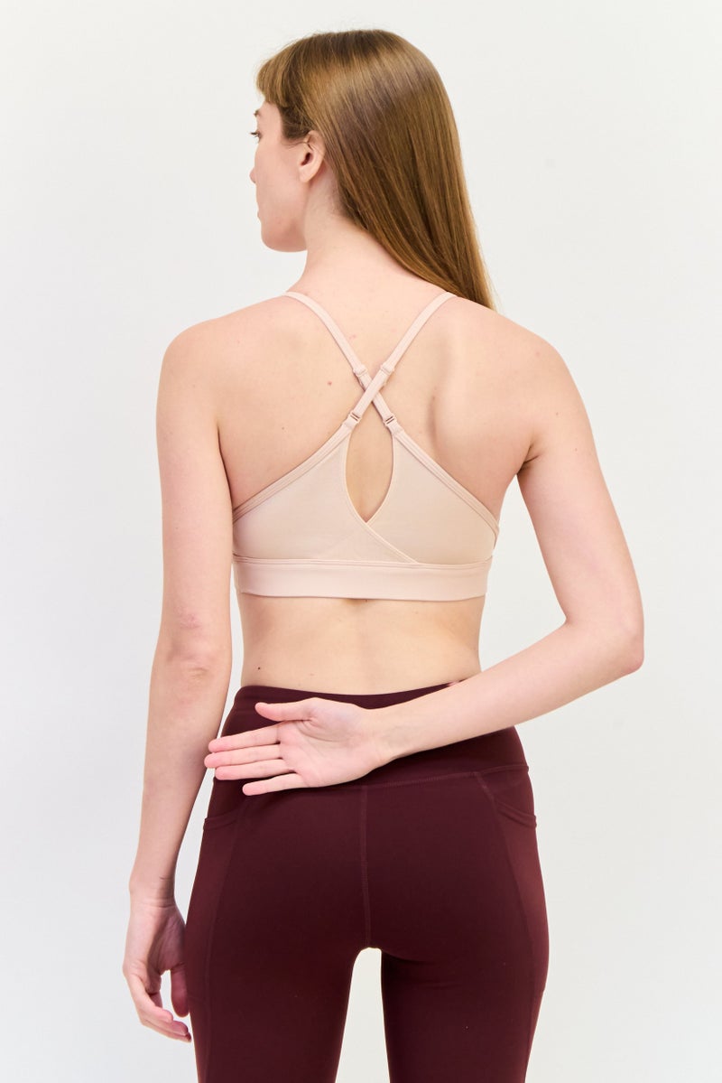 Reebok Women Brand Logo Lightly Padded Sports Bra, Beige - Image 4