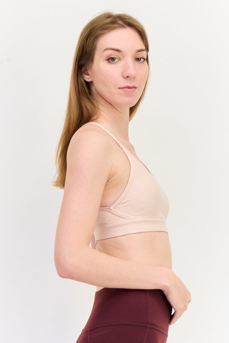 Reebok Women Brand Logo Lightly Padded Sports Bra, Beige - Image 2