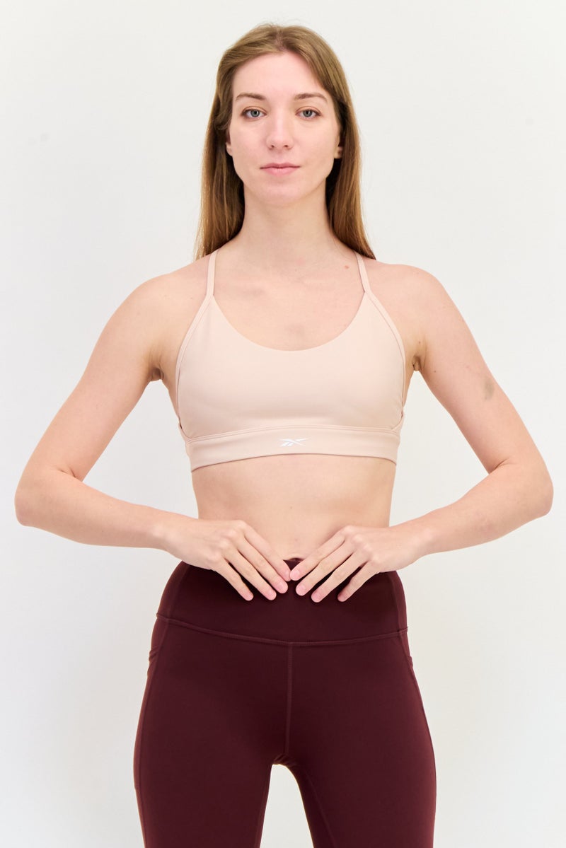 Reebok Women Brand Logo Lightly Padded Sports Bra, Beige - Image 1