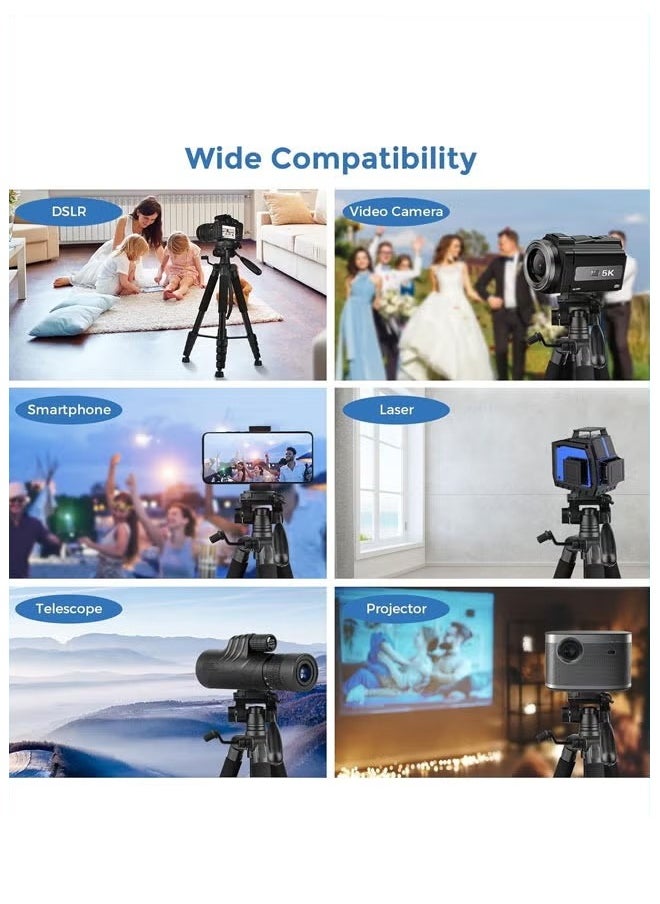 Three-position Bracket Camera Tripod Stand Aluminum Alloy 170cm Portable Phone Tripod with Three-position Remote Control Mobile Phone Clip Storage Bag Supports DSLR Cameras Projecto Webcam