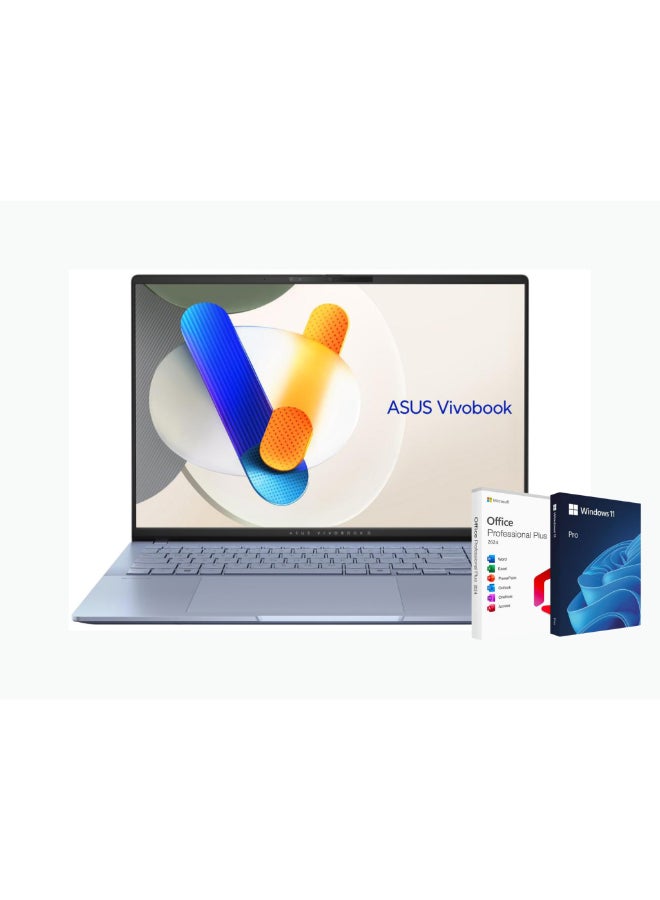 ASUS VivoBook S16 OLED Laptop, Intel Ultra 9 285H, 32GB LPDDR5x RAM, 1TB SSD Storage, 16 Inch OLED Display, Intel Arc, Windows 11 Pro, + Life Time Office 2024 English Mist Blue - Image 1