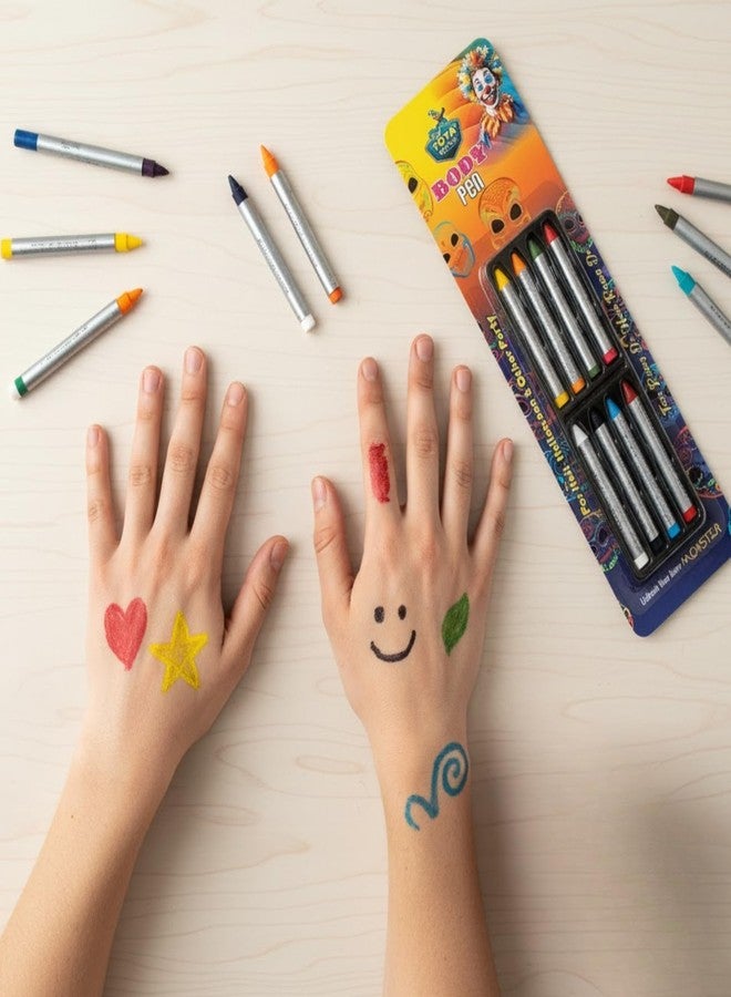 توتا أقلام تلوين الجسم توتا - أقلام تلوين غير سامة للوجه والجسم، مثالية لحفلات هولي، والهالوين، والمسرحيات، وجلسات التصوير، وأعياد الميلاد، والحفلات ذات الطابع الخاص | مجموعة مكياج للأطفال والكبار - 8 أقلام ملونة - Image 2