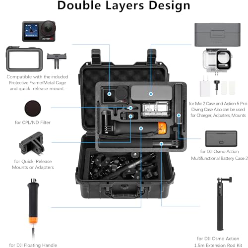 AMAZEAR Hard Case for DJI Osmo Action 5 Pro,DJI Action5 Pro Accessories Premium Compact Hard Shell Carrying Bag Waterproof Protective Case Portable for Travel, Compatible with Action 3 Action 4 - Image 2