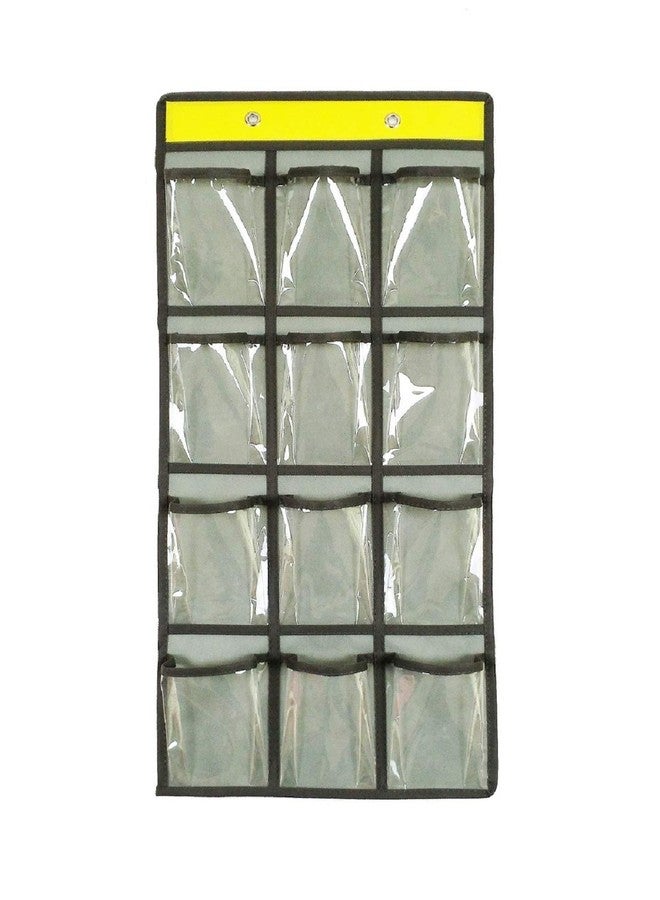 ANIZER Classroom Pocket Chart For Cell Phones Calculators Over The Door Hanging Closet Underwear Sock Jewelry Organizer Holder 12 Clear Pockets (GREY) - Image 1