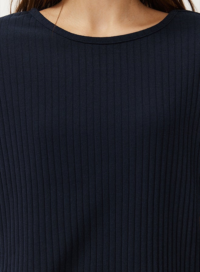 trendyol Navy Blue Slogan Printed Elastic Detailed Ribbed T-shirt-Pants Knitted Pajamas  - Image 4