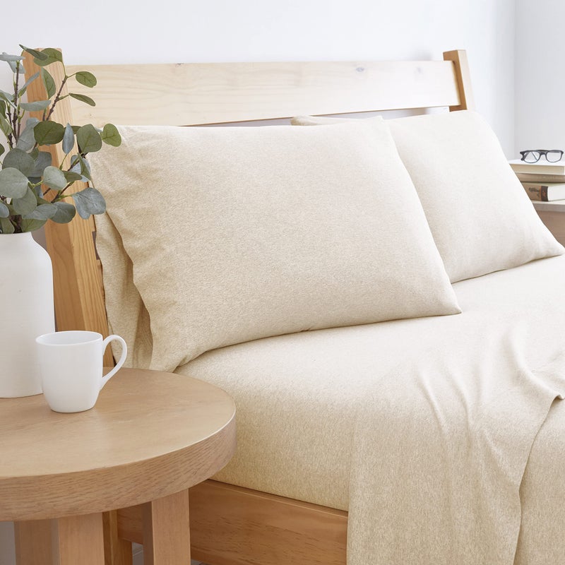 BED INC BED INC Road Trip America Jersey Sheets Full Set - Cotton (4 Pieces) Deep Pockets T-Shirt Soft Knit Stretchy Jersey Full Size Sheet Sets Set - 1 Flat 1 Fitted 2 Pillowcases (Oatmeal  Full)  - Image 3