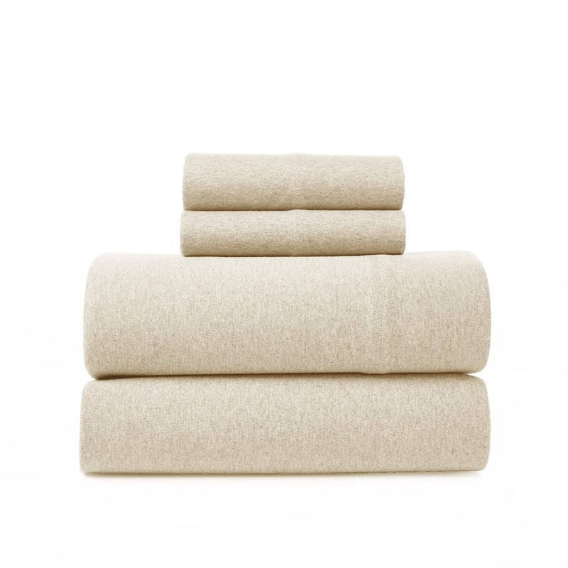 BED INC BED INC Road Trip America Jersey Sheets Full Set - Cotton (4 Pieces) Deep Pockets T-Shirt Soft Knit Stretchy Jersey Full Size Sheet Sets Set - 1 Flat 1 Fitted 2 Pillowcases (Oatmeal  Full)  - Image 1