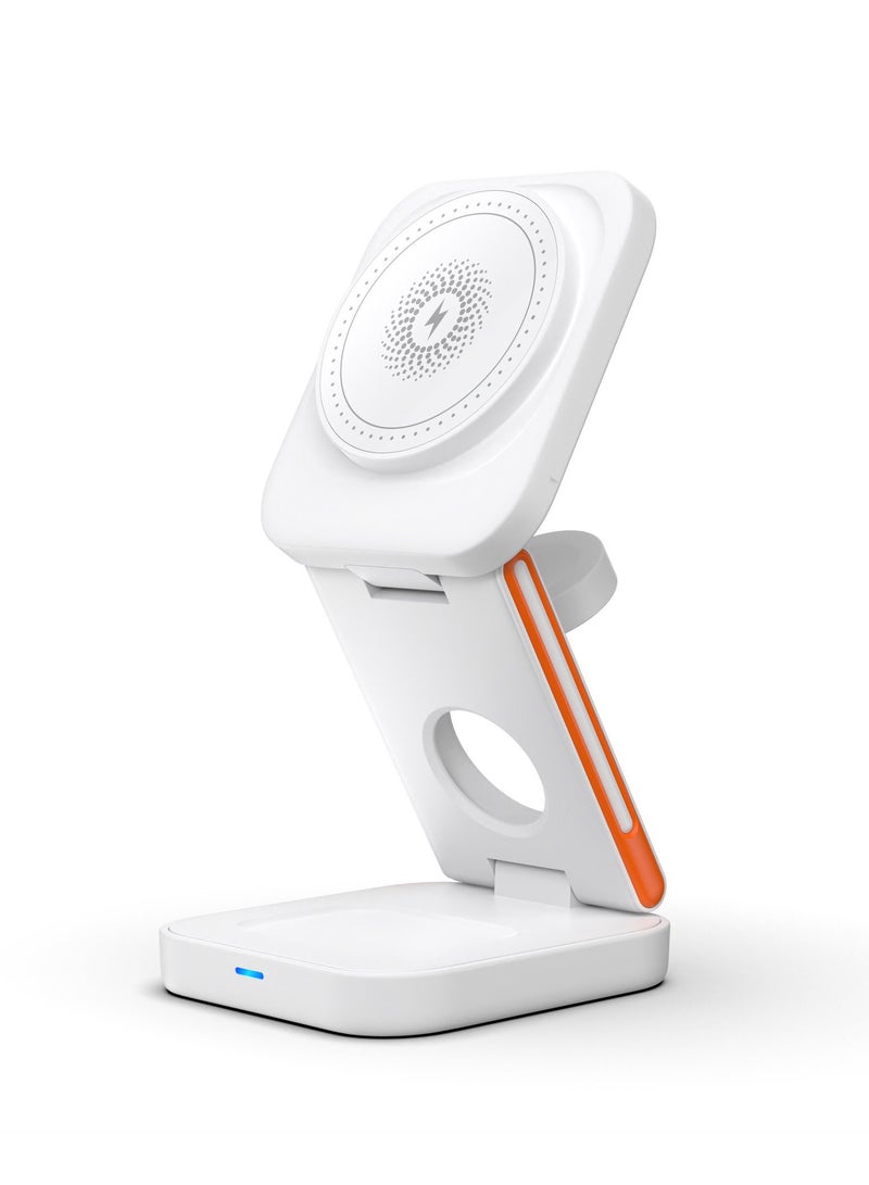 اليشمك شاحن لاسلكي جديد لمكتب مرتب، محطة شحن لاسلكية قابلة للطي 3 في 1 للهواتف المحمولة، الساعات، سماعات الرأس، شاحن محمول لاسلكي، شاحن هاتف لاسلكي سريع. - Image 1